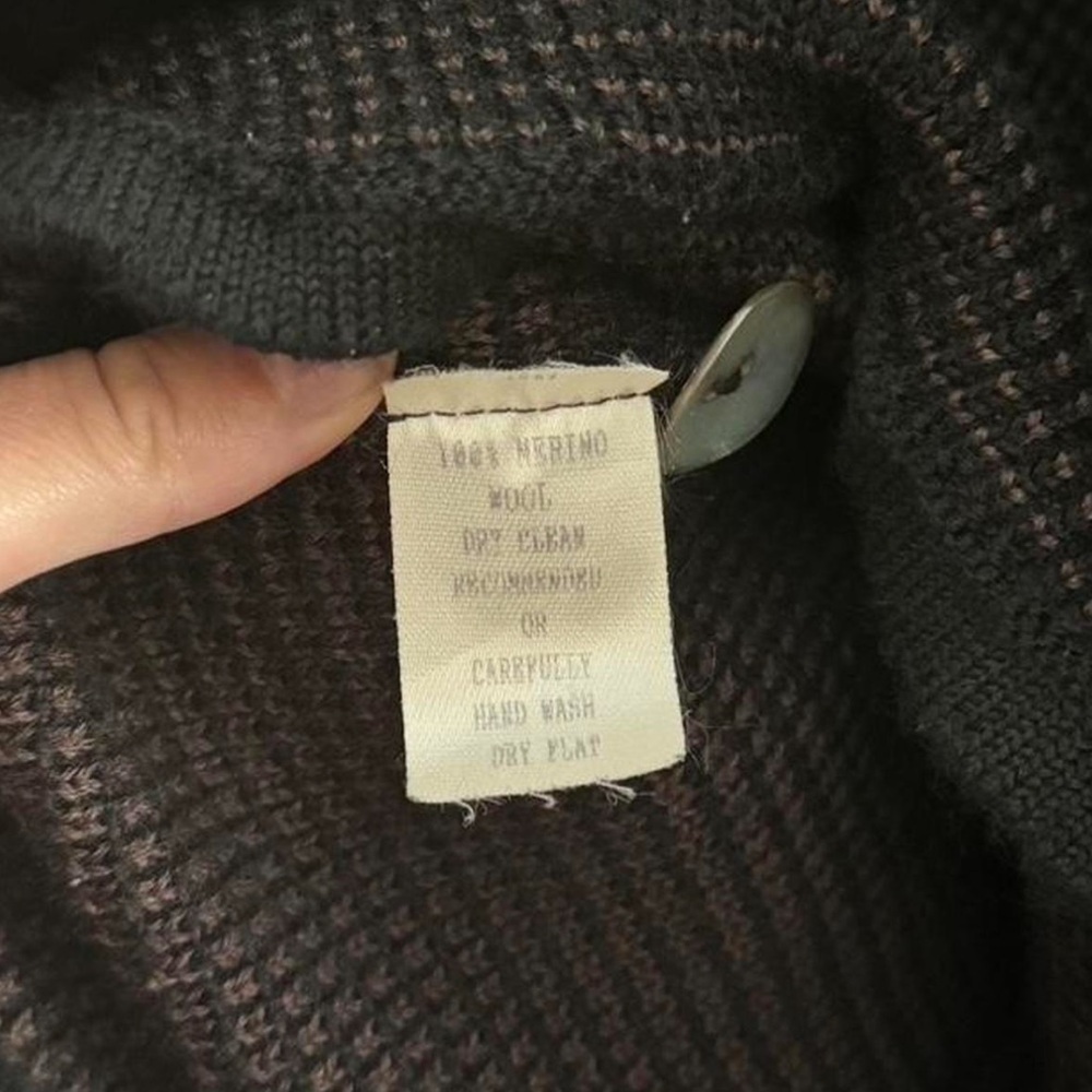 Margaret O'Leary Merino Wool Striped Cardigan Brown Black Shawl Collar Sweater - Picture 7 of 8